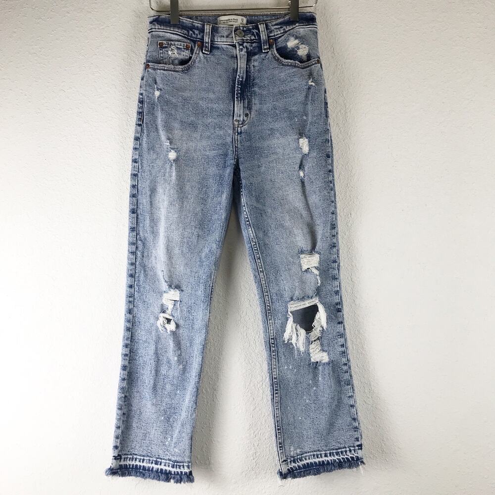 Abercrombie & Fitch Ultra High Rise Ankle Straight Jeans Released Fringe Hem 27